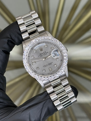 Rolex Day-Date 36 Silver Diamond Dial on President 118346