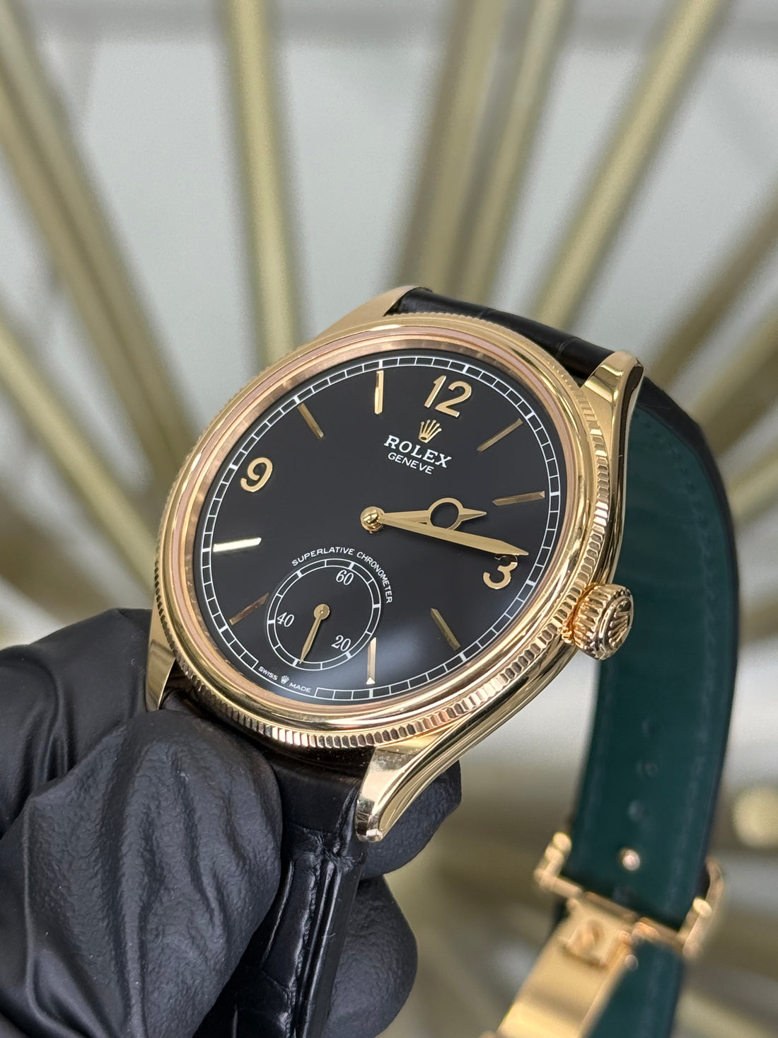 Rolex 1908 Black Index Arabic Dial on Leather Strap 52508 2025 Card