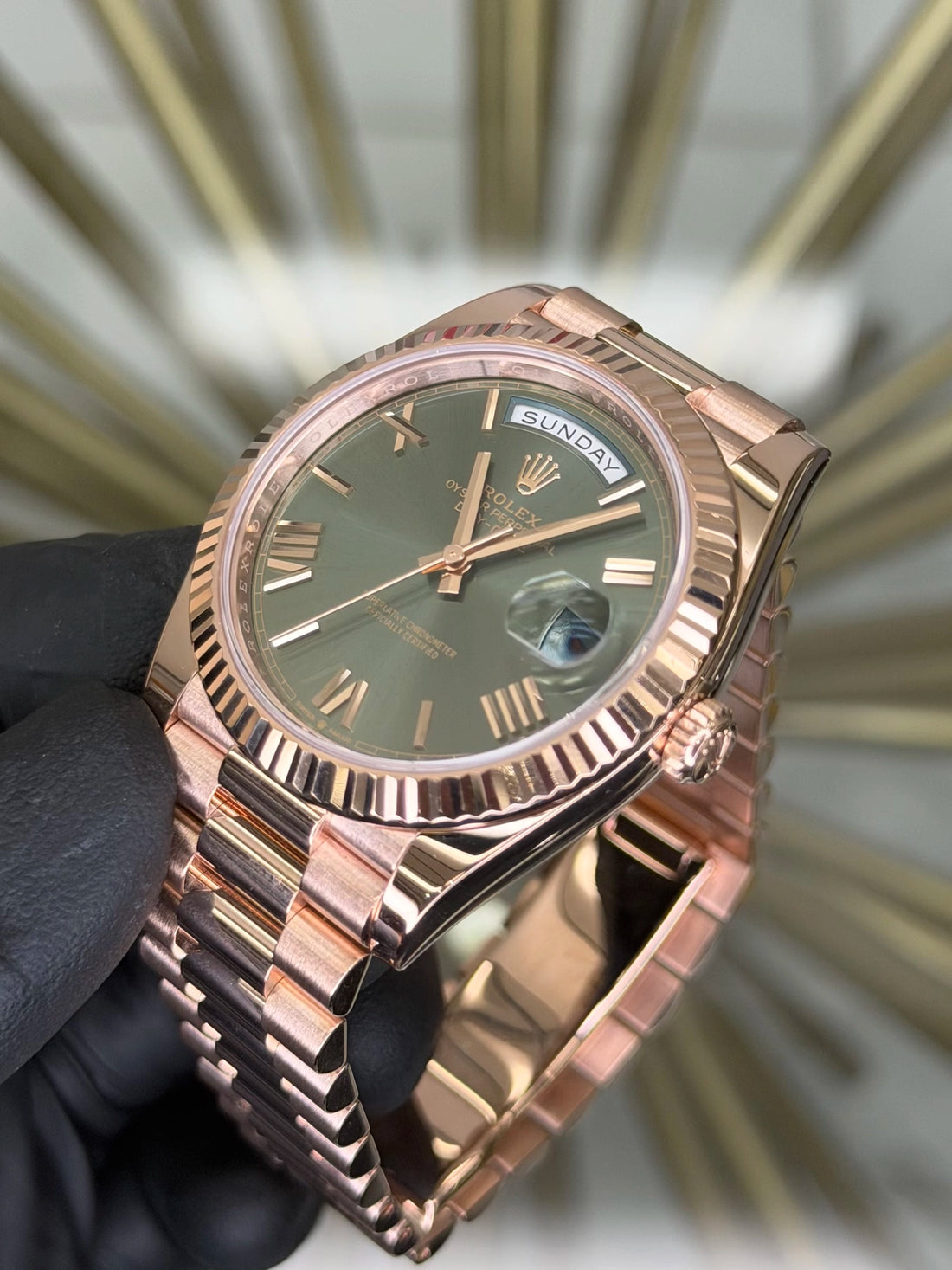 Rolex Day-Date 40 Olive Green Roman Dial on President 228235 2024 Complete