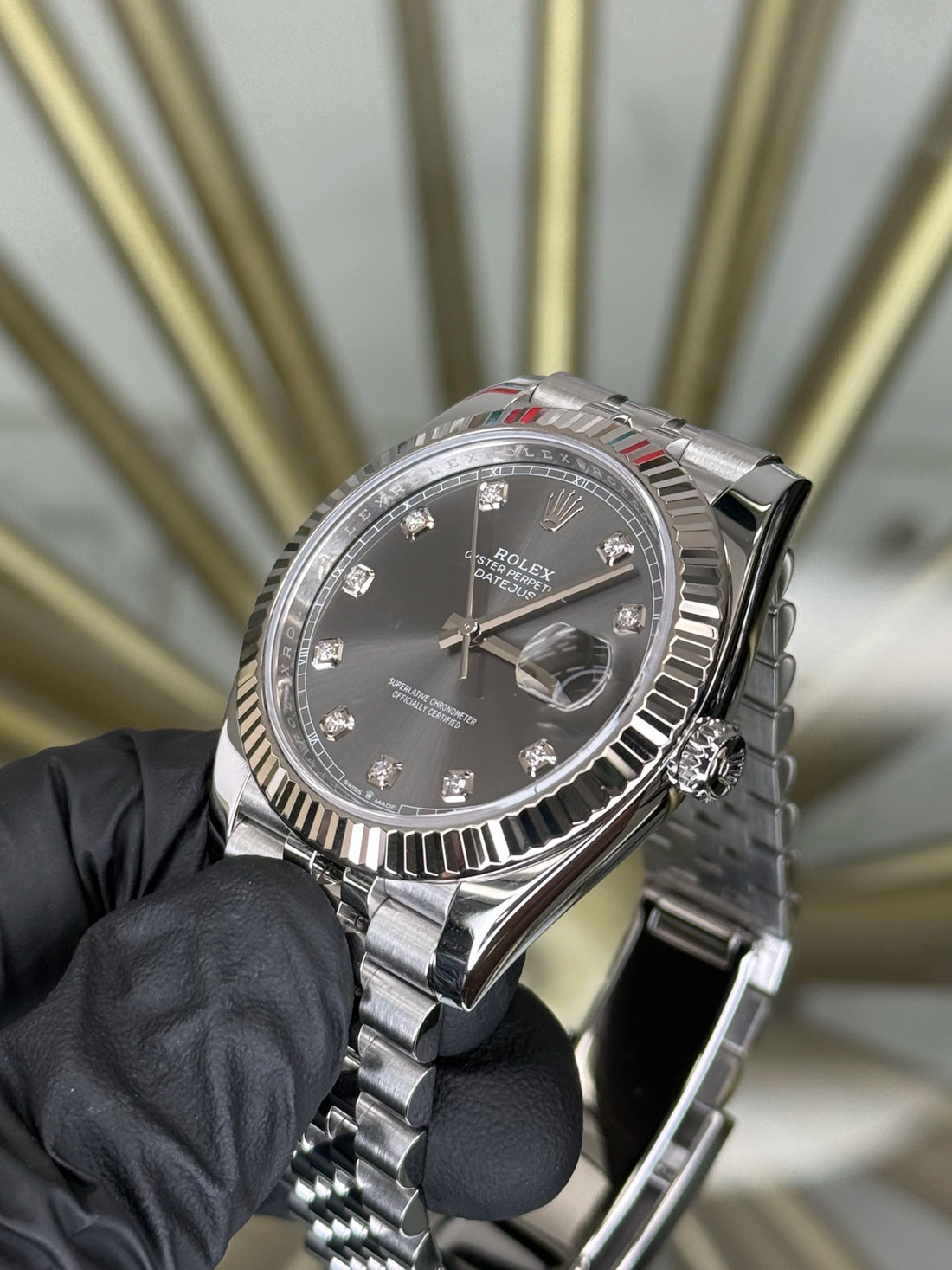 Rolex Datejust 41 Dark Rhodium Diamond Dial on Jubilee 126334 2024 Complete