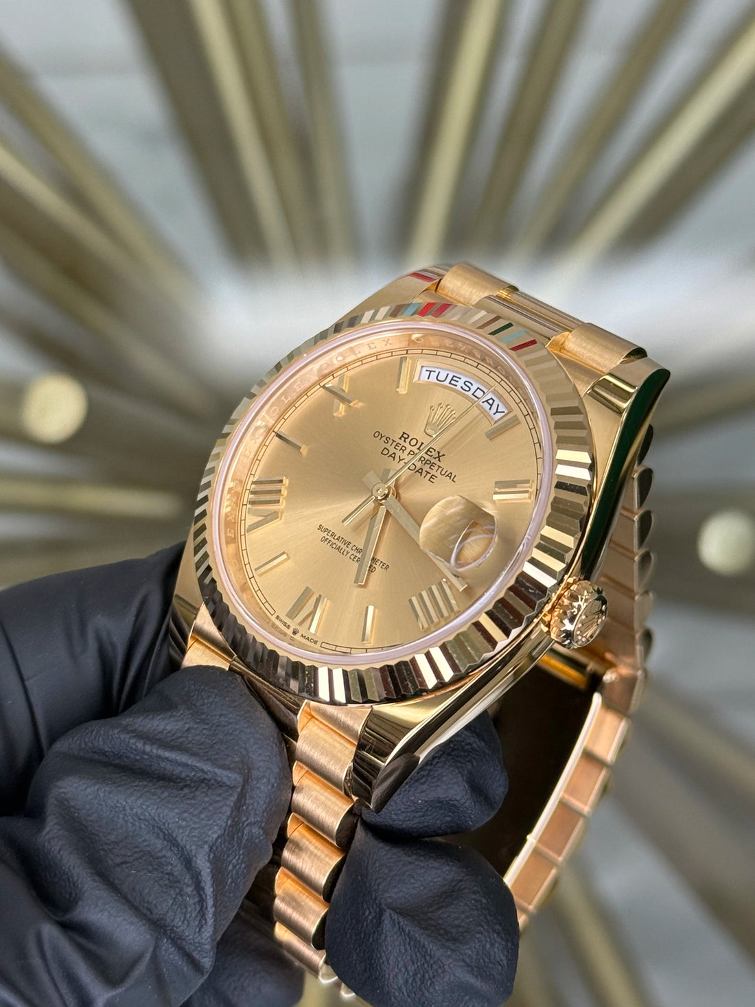 Rolex Day-Date 40 Champagne Roman Dial on President 228238 2025 Complete