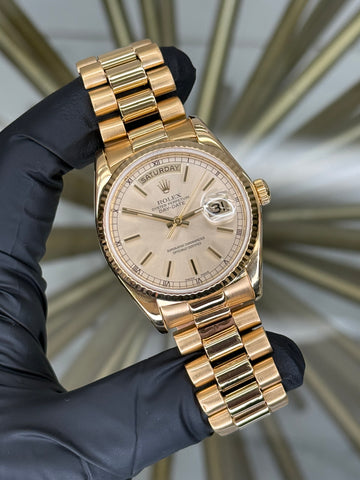 Rolex Day-Date 36 Champagne Stick Dial on President 18038