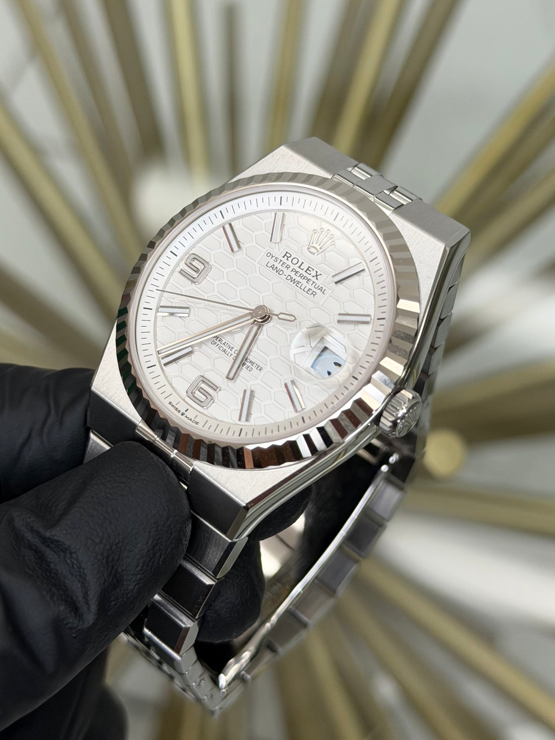 Rolex Land-Dweller 40 White Honeycomb Dial on Flat Jubilee 127334 2026 Complete