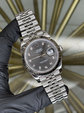 Rolex Datejust 41 Dark Rhodium Diamond Dial on Jubilee 126334 2024 Complete