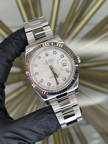 Rolex Datejust II Silver Diamond Dial on Oyster 116334 2014 Card