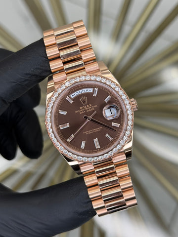 Rolex Day-Date 40 Chocolate Baguette Diamond Dial on President 228345RBR 2022 Card