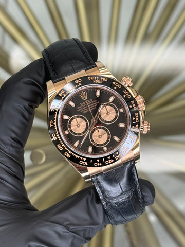 Rolex Daytona Black Index Dial on Black leather strap 116515LN 2017 Card