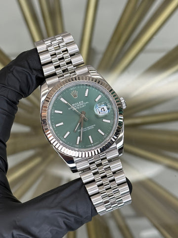 Rolex Datejust 41 Mint Green Index Dial on Jubilee 126334 2024 Complete