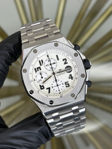 Audemars Piguet Royal Oak Offshore Chronograph Safari White Dial on Stainless Steel 26170ST.OO.D091CR.01 Open Date Papers