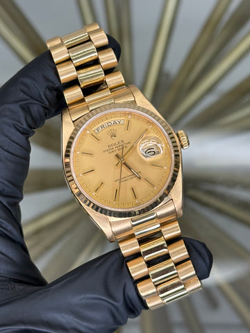 Rolex Day Date 36 Champagne Stick Dial on President 18038