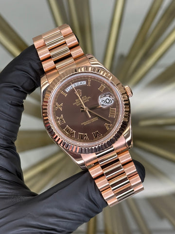 Rolex Day-Date 41 Chocolate Roman Dial on President 218235