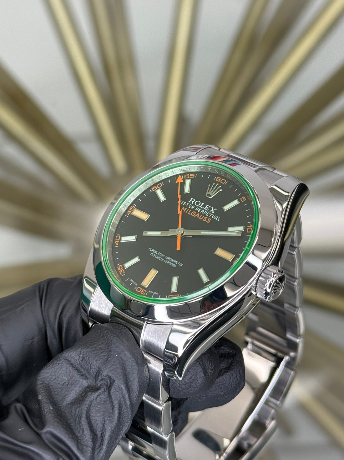 Rolex Milgauss Black Green Crystal Dial on Oyster 116400GV 2012 Complete