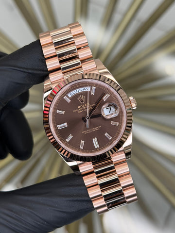Rolex Day-Date 40 Chocolate Baguette Diamond Dial on President 228235 2026 Complete