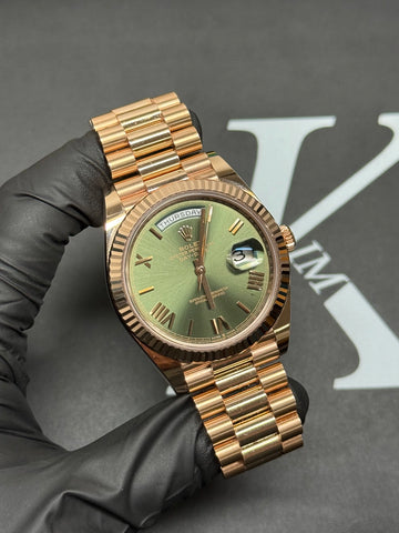 Rolex Day-Date 40 Olive Green Roman Dial on President 228235 2023 Card