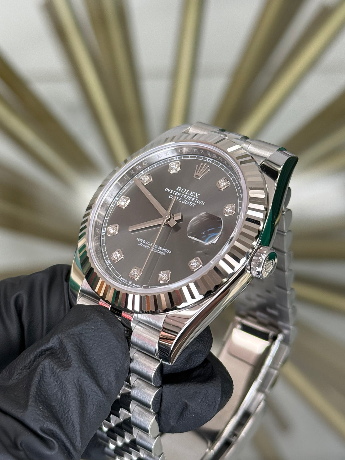 Rolex Datejust 41 Dark Rhodium Diamond Dial on Jubilee 126334 2026 Complete