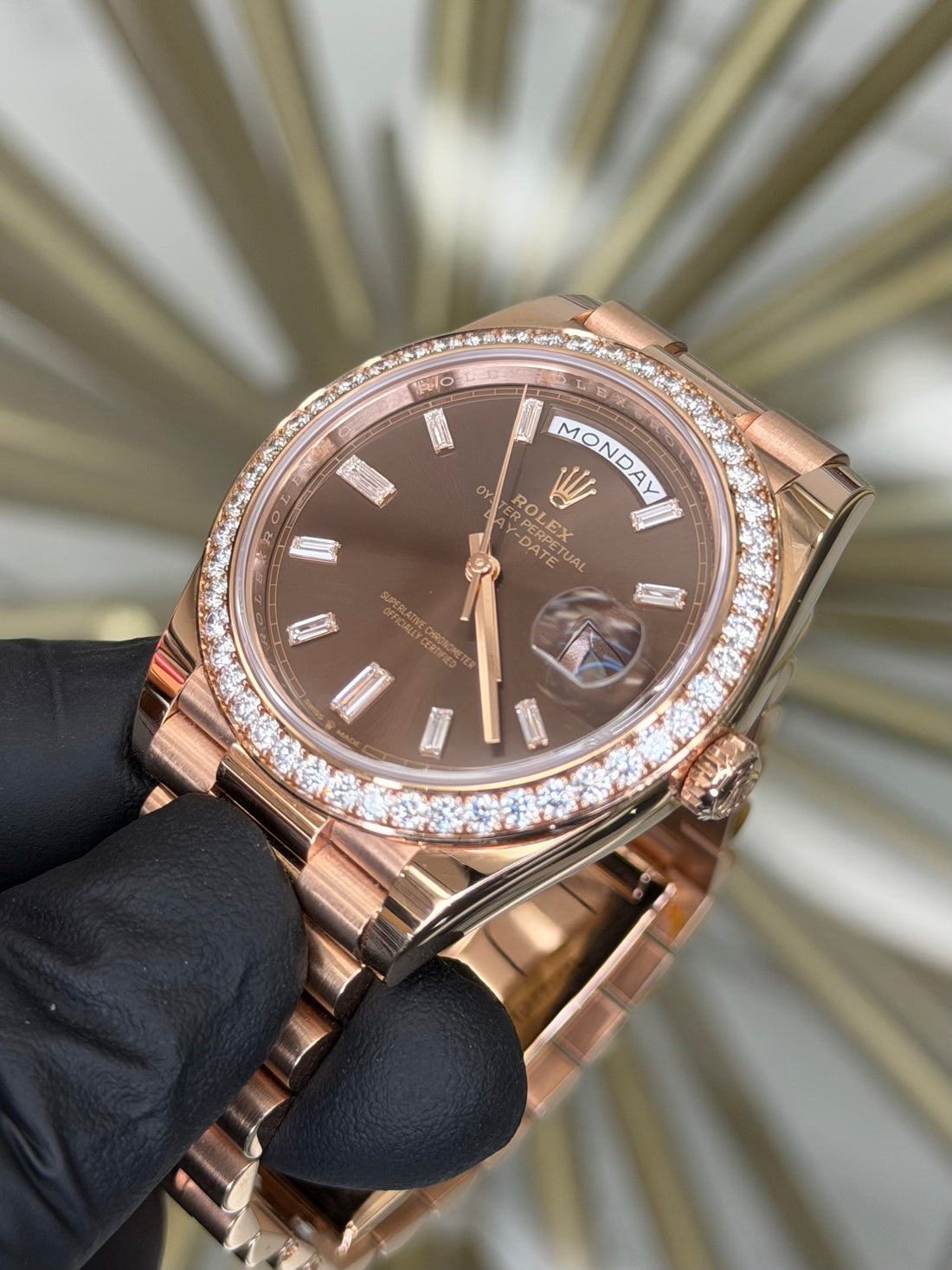 Rolex Day-Date 40 Chocolate Baguette Diamond Dial on President 228345RBR 2022 Card