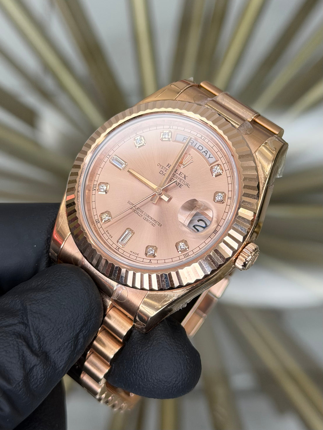 Rolex Day-Date 41 Sundust Diamond Dial on President 218235 2010 Complete