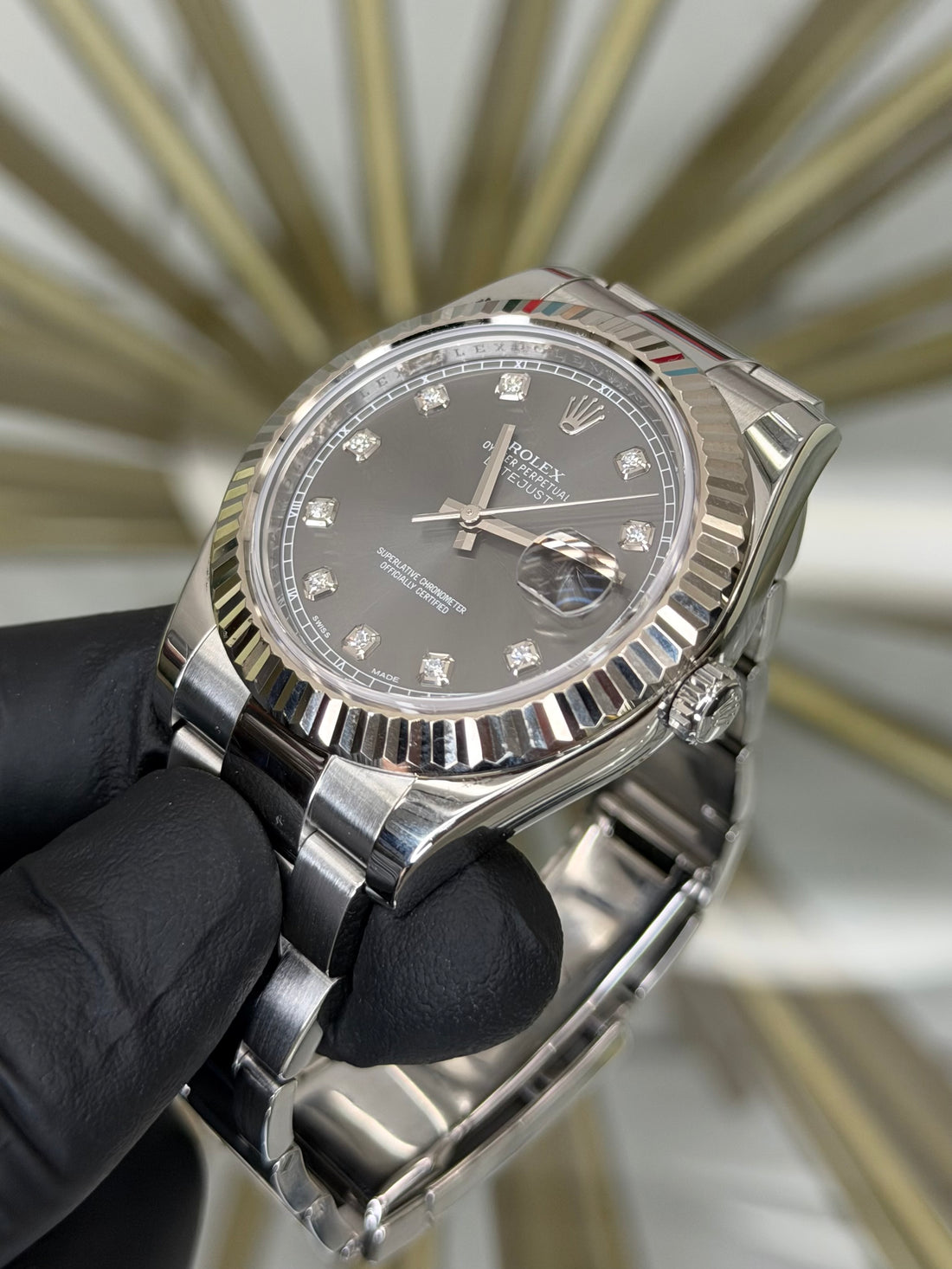Rolex Datejust II Rhodium Diamond Dial on Oyster 116334 2013 Complete