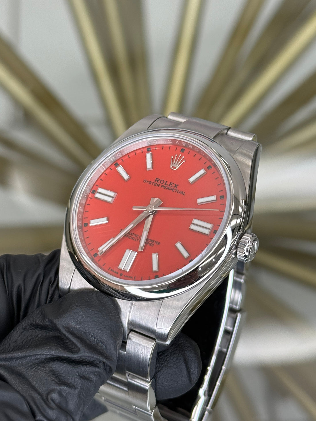 Rolex Oyster Perpetual 41 Coral Red Dial on Oyster 124300 2020 Card