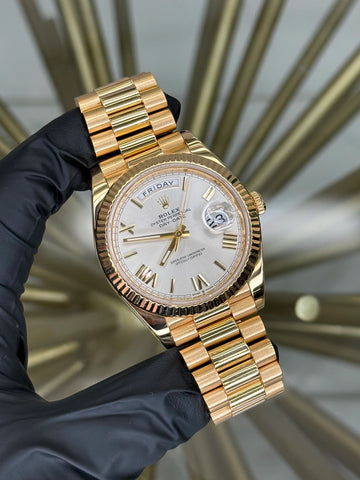 Rolex Day-Date 40 Silver Roman Dial on President 228238