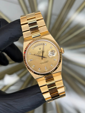 Rolex Day-Date Oysterquartz Champagne Diamond Dial on Bracelet 19018 Open Date Papers