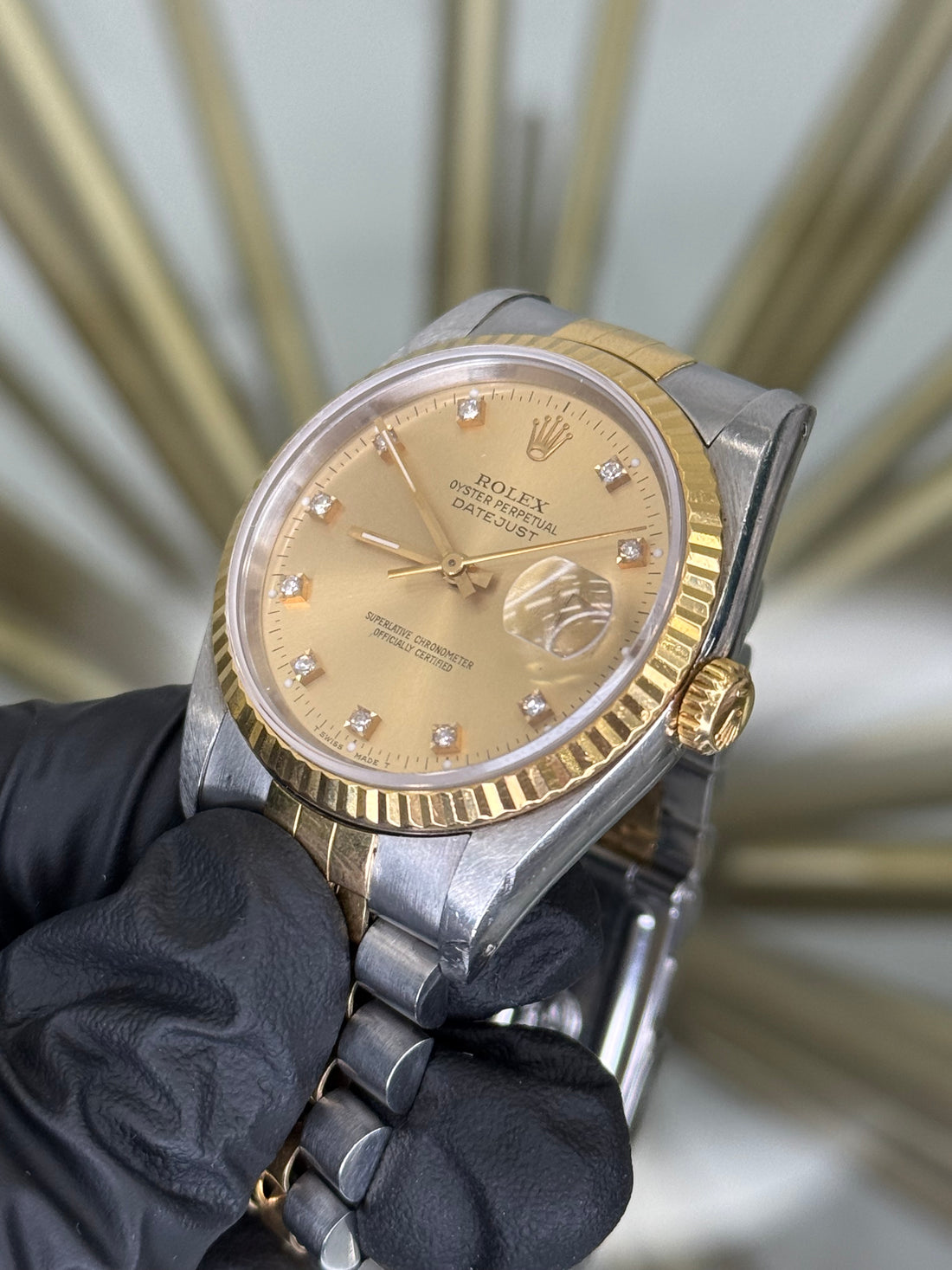 Rolex Datejust 36 Champagne Diamond Dial on Jubilee 16233
