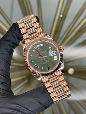 Rolex Day-Date 40 Olive Green Roman Dial on President 228235 2017