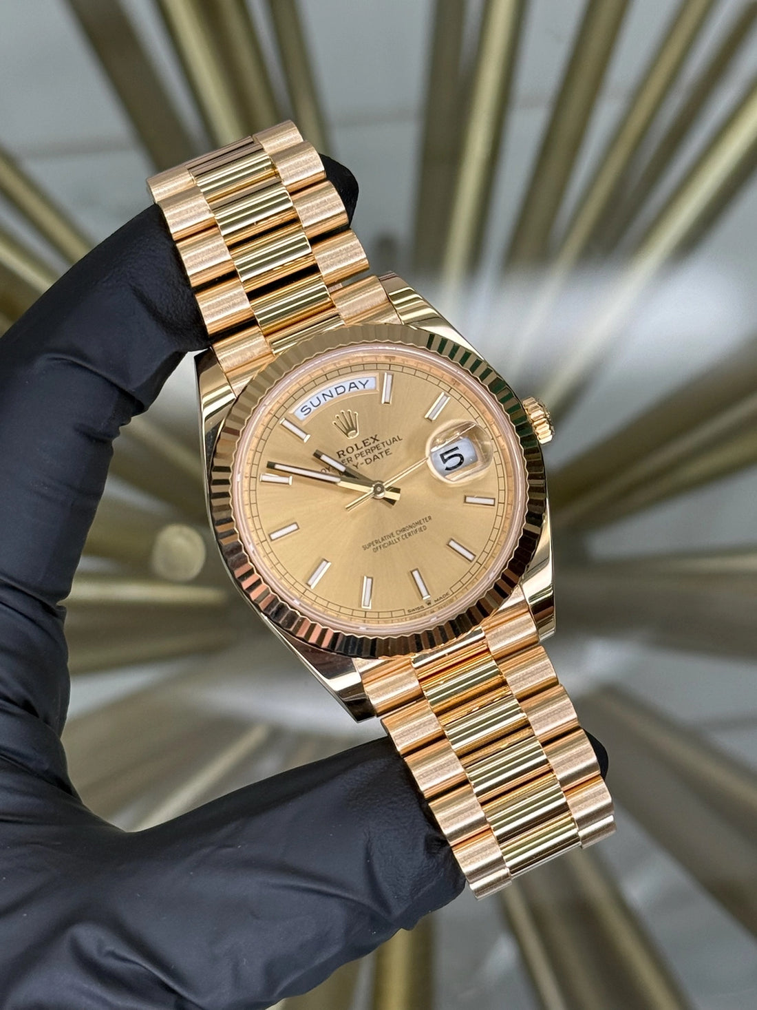 Rolex Day-Date 40 Champagne Index Dial on President 228238 2026 Complete