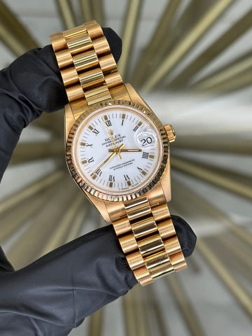 Rolex Datejust 31 President White Roman Dial on President 68278 1993 Papers