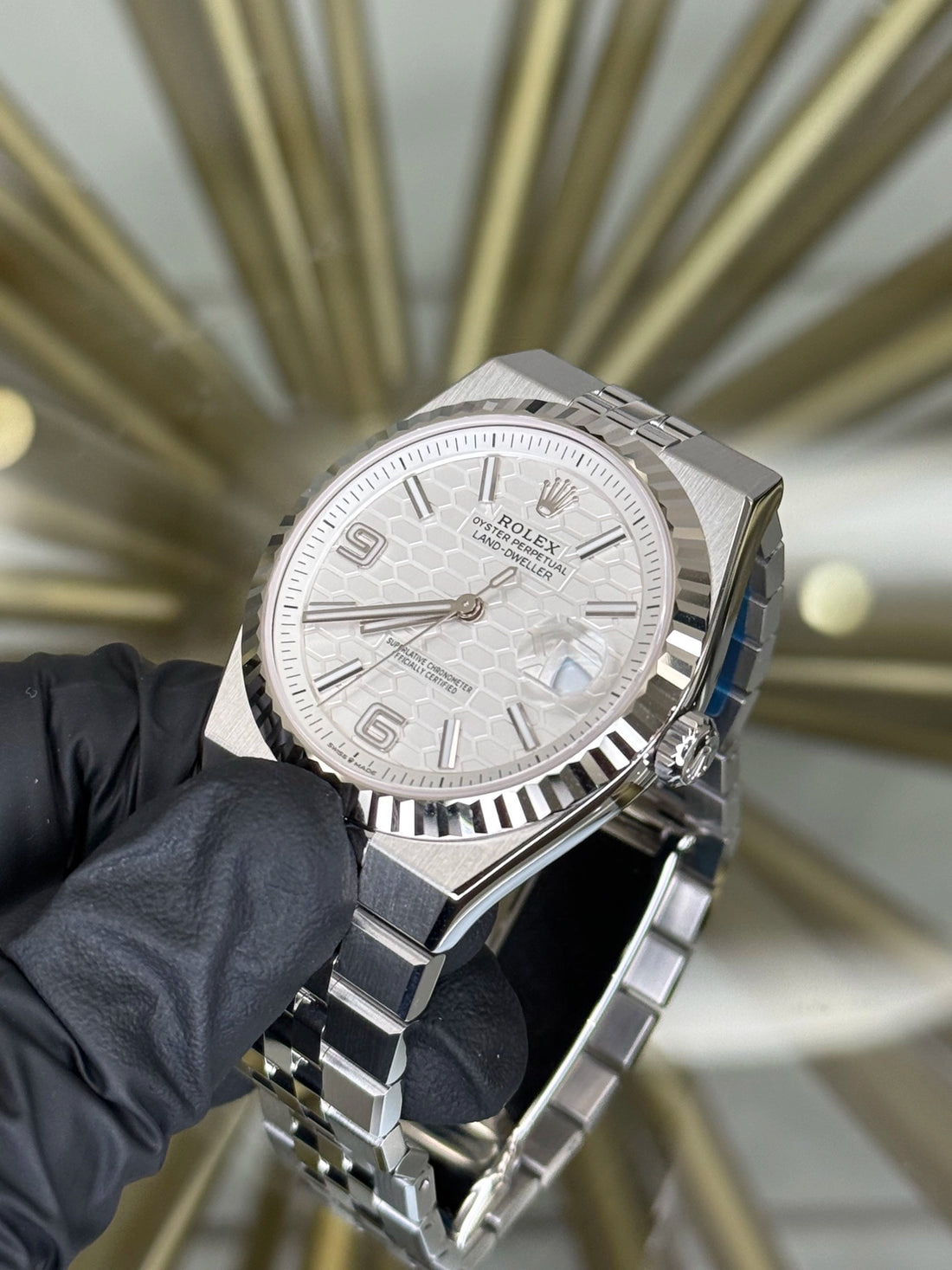 Rolex Land-Dweller 40 White Honeycomb Dial on Flat Jubilee 127334 2026 Card