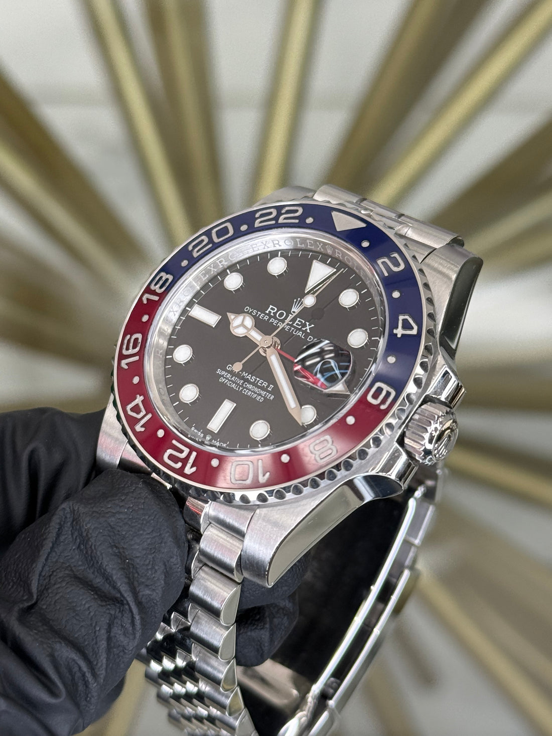 Rolex GMT-Master II Pepsi Black Dial on Jubilee 126710BLRO